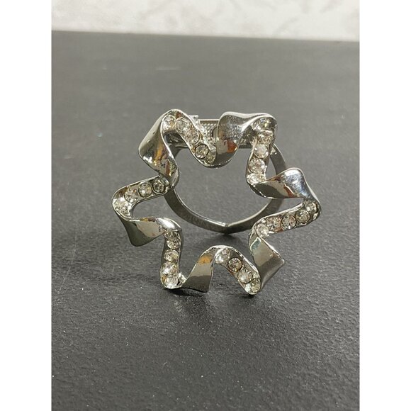 Silver Rhinestone Scarf Ring Holder Vintage Starburst Design Decorative - Picture 1 of 6
